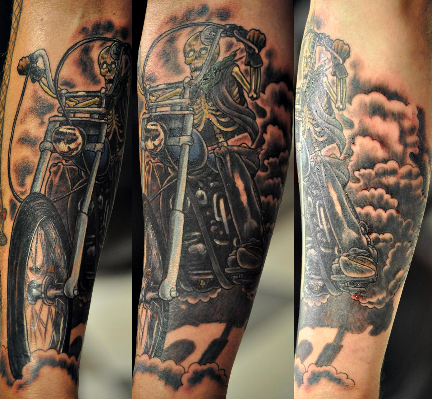 Tattoo uploaded by JenTheRipper  Biker tattoo by Rion Rion traditional  biker skeleton  Tattoodo